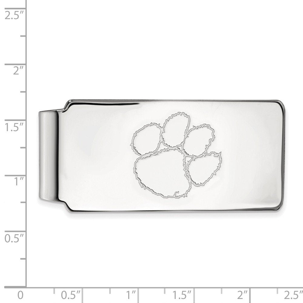 Sterling Silver Rhodium-plated LogoArt Clemson University Tiger Paw Money Clip Q-SS025CU