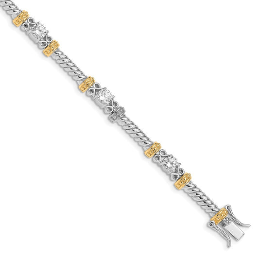 Sterling Silver Rhodium-plated and Vermeil CZ Bracelet 7 inches