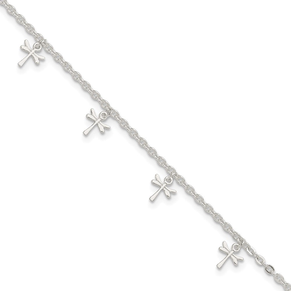 Sterling Silver Polished Dragonfly 9in Plus 1in Ext. Anklet 9 inches