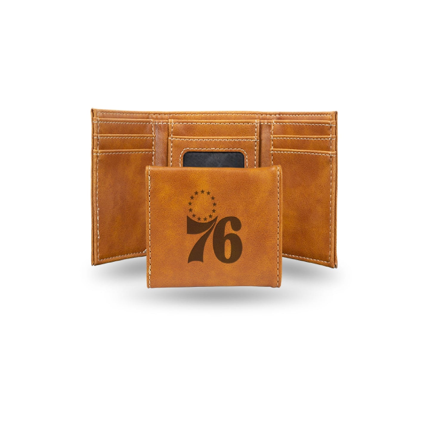 Rico Philadelphia NBA 76'ers Laser Engraved Brown Trifold Wallet, Sixers