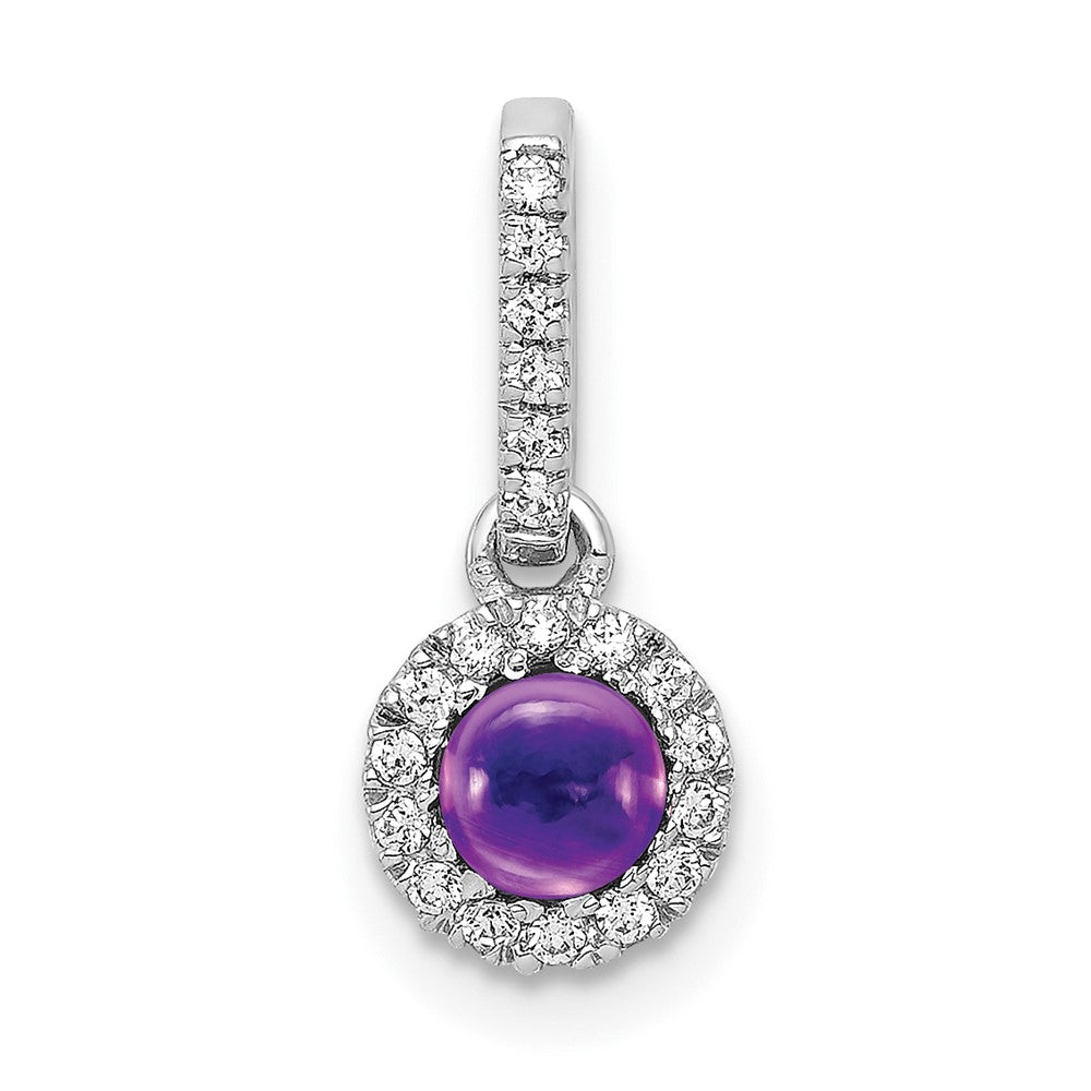 14k White Gold Diamond and Cabochon .47 Amethyst Pendant