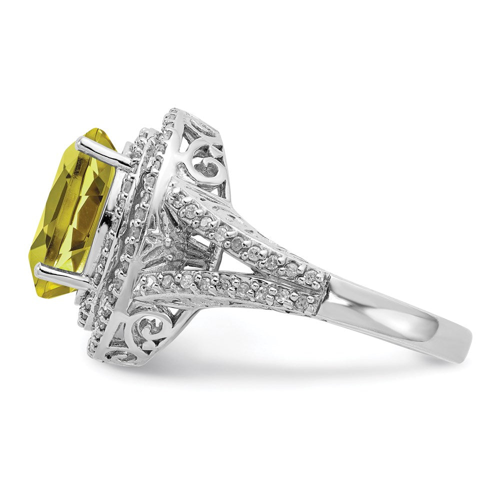 Sterling Silver Rhodium Oval Diam. & Lemon Quartz Ring