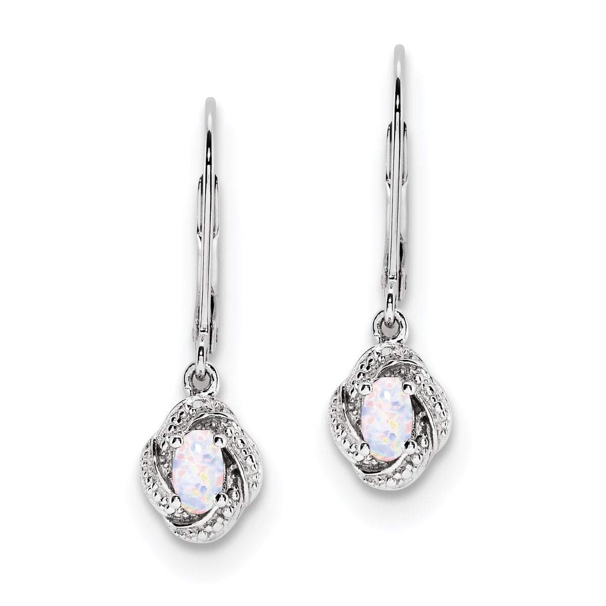 Primal Silver Sterling Silver Rhodium-plated Diamond and Created Opal Earrings
