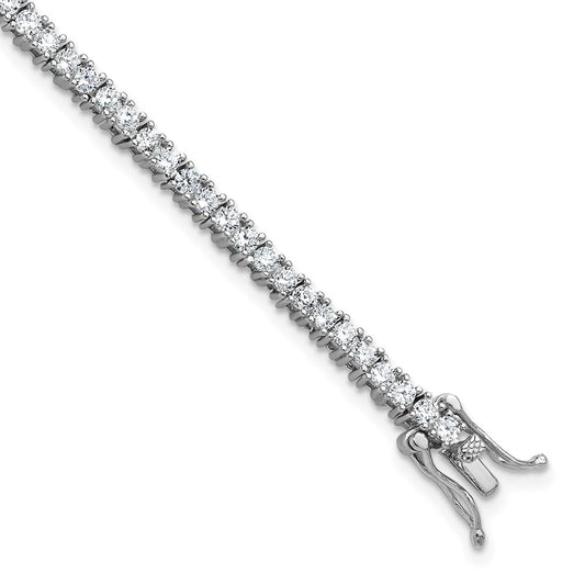 Cheryl M Sterling Silver Rhodium-plated Polished CZ with Safety Clasp Tennis Bracelet 6.75 inches