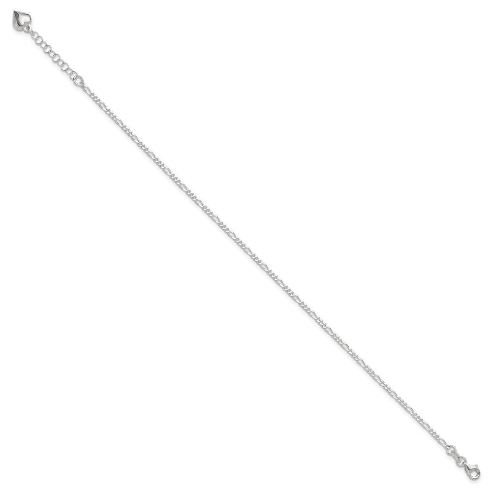 Sterling Silver Polished Heart 9in Plus 1in Ext. Anklet 9 inches
