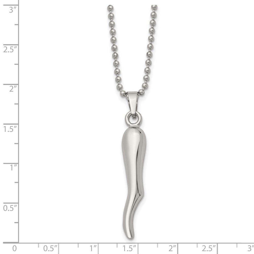 Stainless Steel Polished Italian Horn 22in Necklace