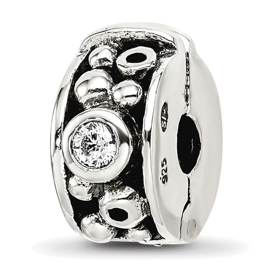 Sterling Silver Reflections Hinged CZ & Dots Clip Bead