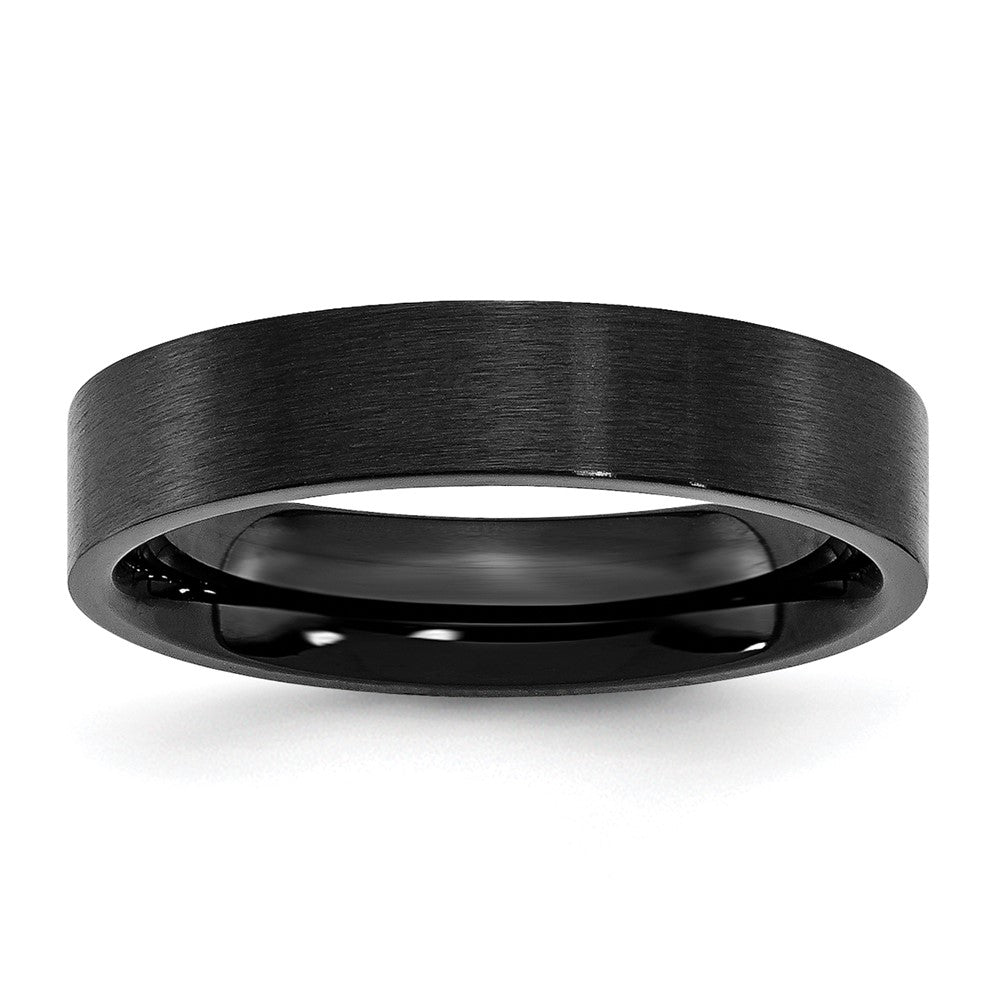 Stainless Steel 5mm Black IP-plated Brushed Flat Band Size - 10.5