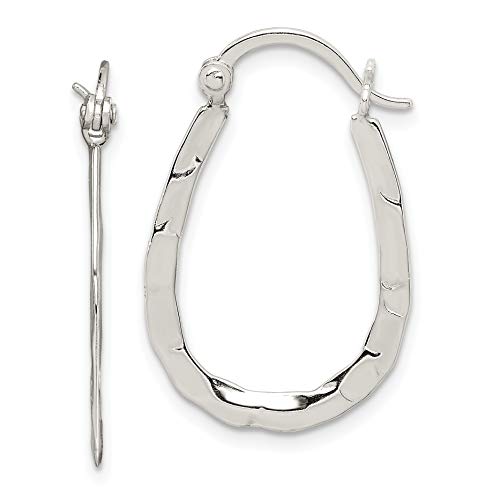 Sterling Silver Polished & Hammered Oval Hoop Earrings