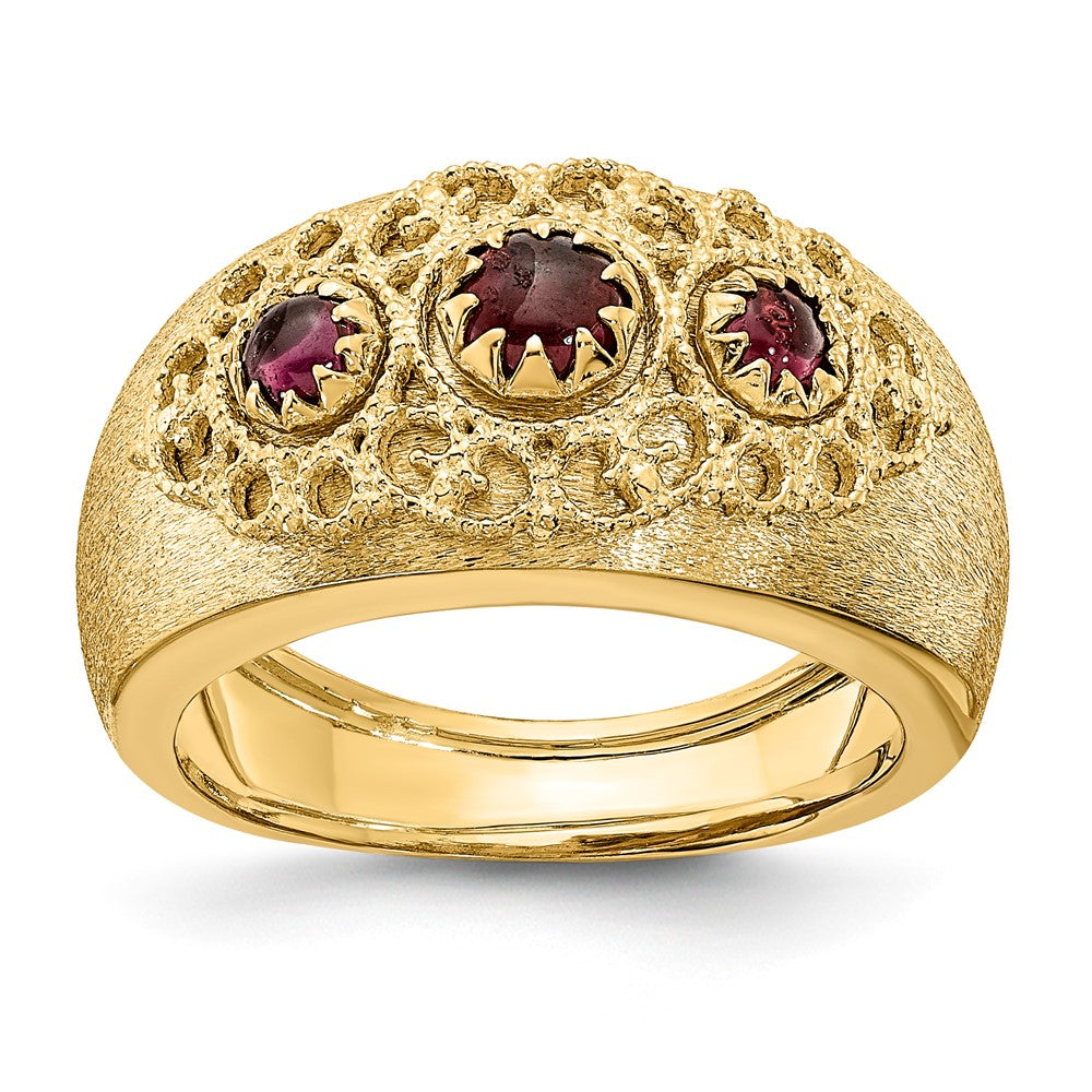 14Kt Yellow Italian Gold Three Stone Garnet Ring-7