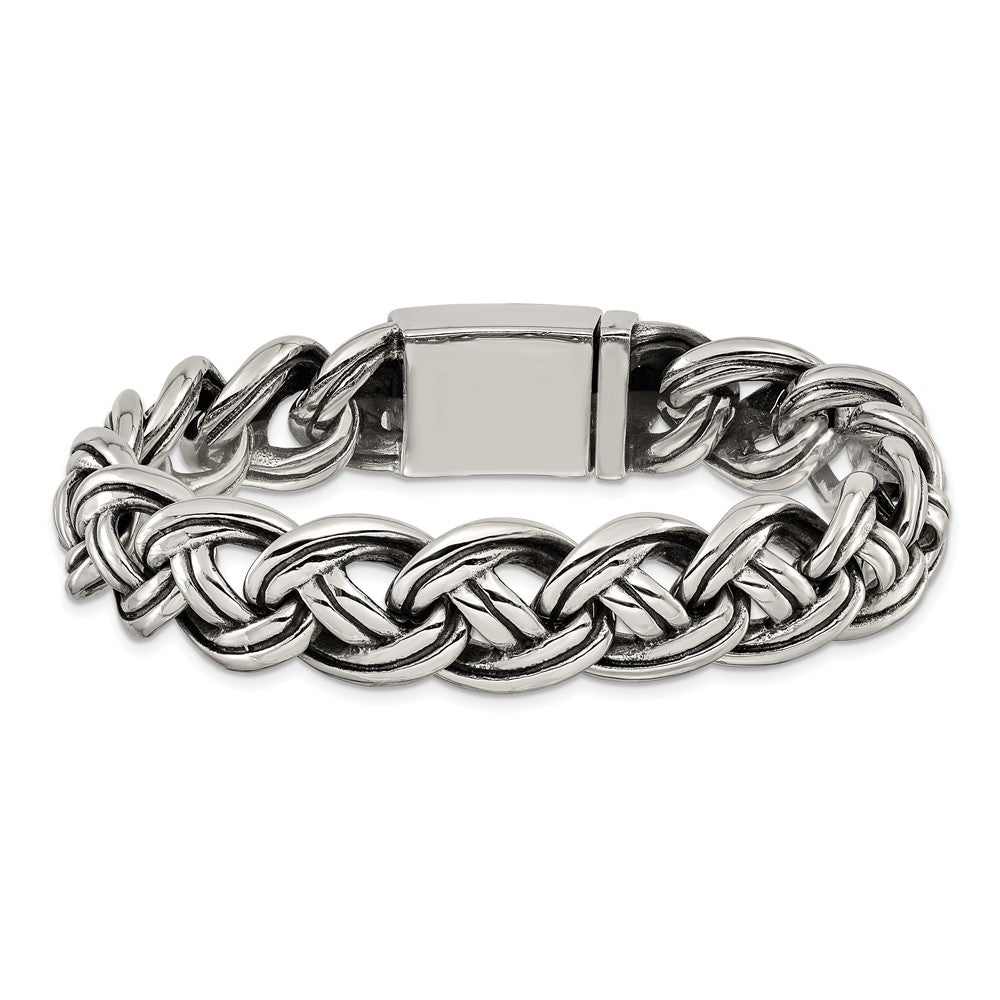 Chisel Stainless Steel Antiqued and Polished 8.5 inch Curb Link Bracelet 8.5 inches