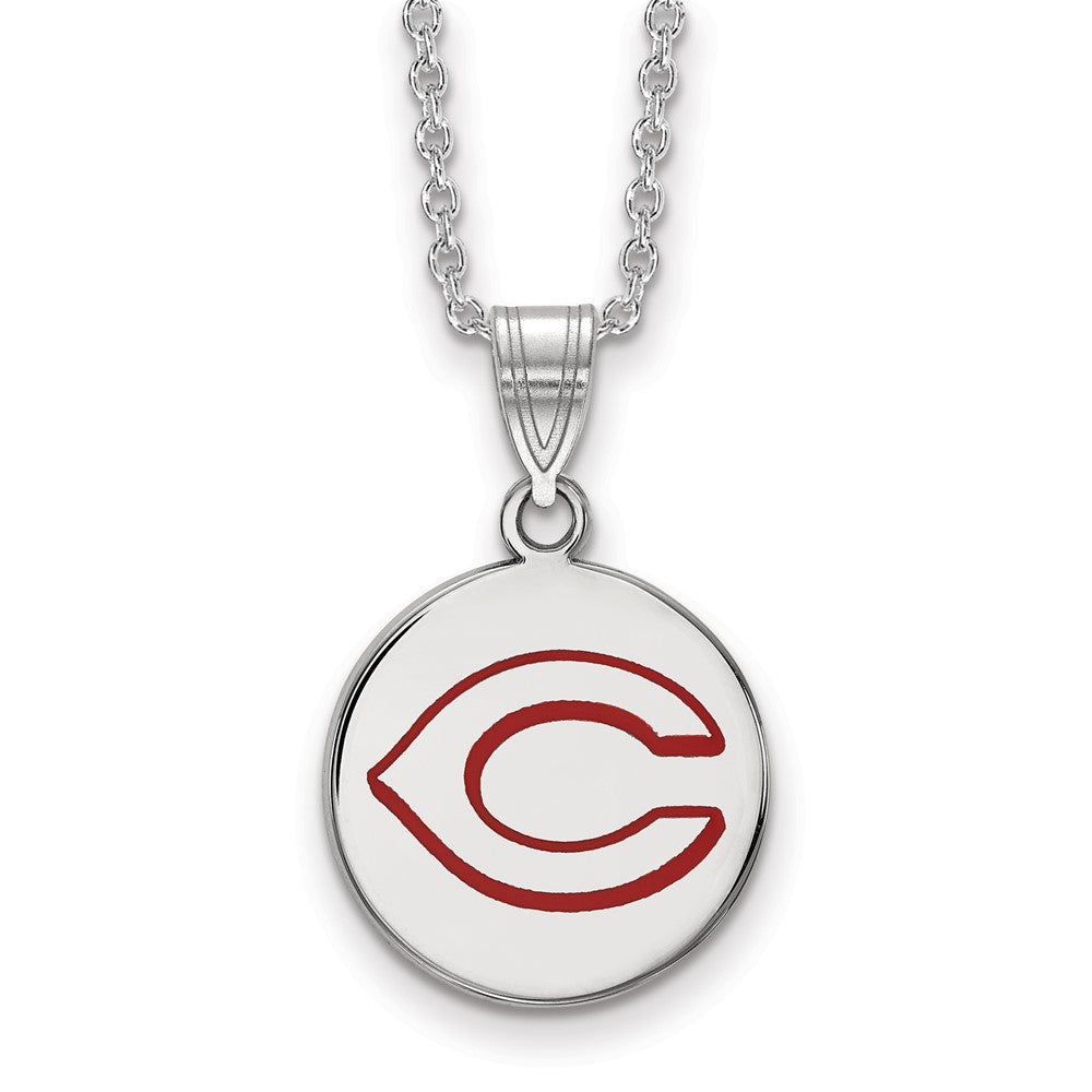 SS Rhodium-plated MLB LogoArt Cincinnati Reds Medium Enamel Necklace
