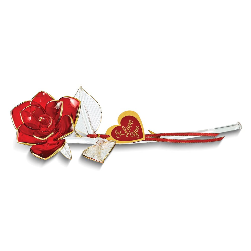 I LOVE YOU Red Rose Handcrafted Glass Figurine with 22k Gold Trim QGM19301
