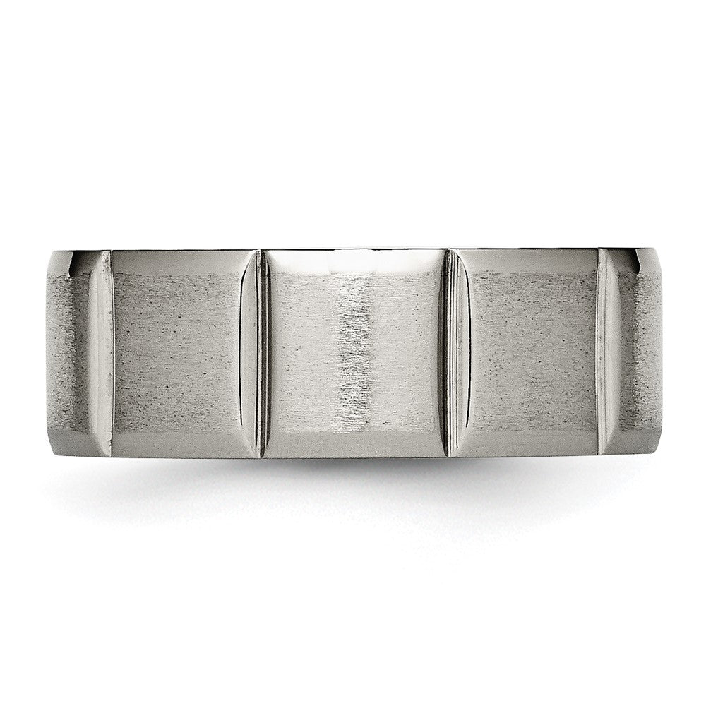 Titanium Satin and Polished 8mm Grooved Band Size - 9.5
