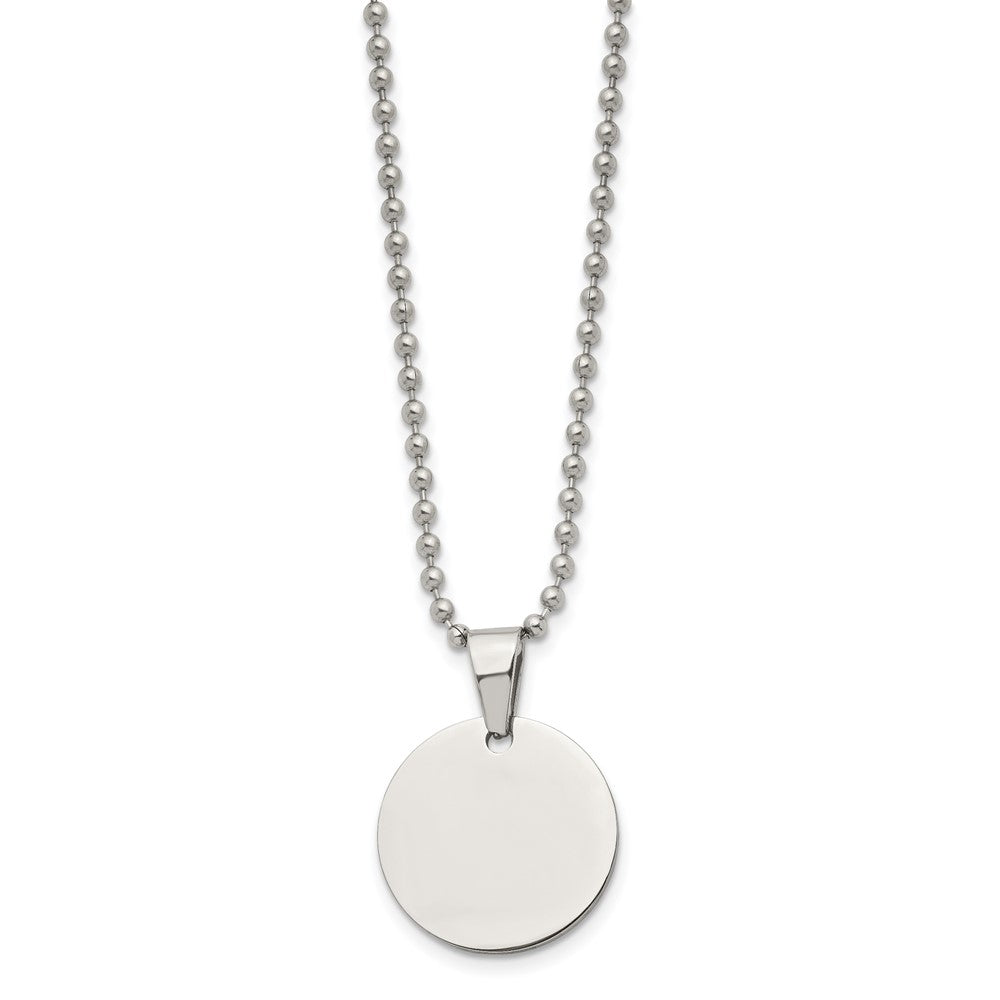 Stainless Steel Brushed & Polished Round 2mm Dog Tag 24in Necklace