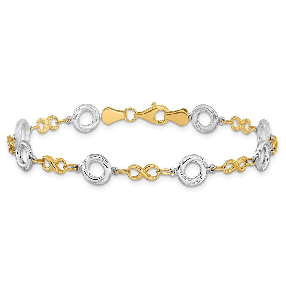 10K Two-tone Polished Textured Infinity Bracelet 7.5  inches