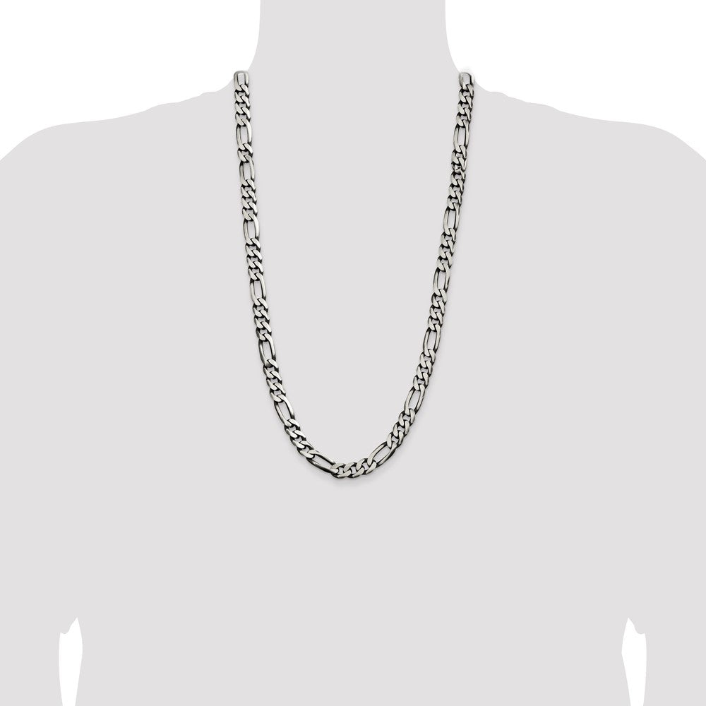 Sterling Silver Antiqued 9mm Figaro Chain 28 Inches