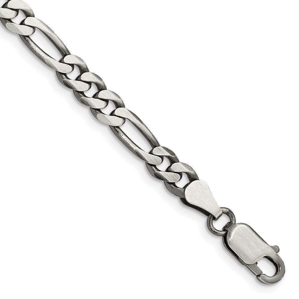 Sterling Silver Antiqued 5.5mm Figaro Chain 7 inches