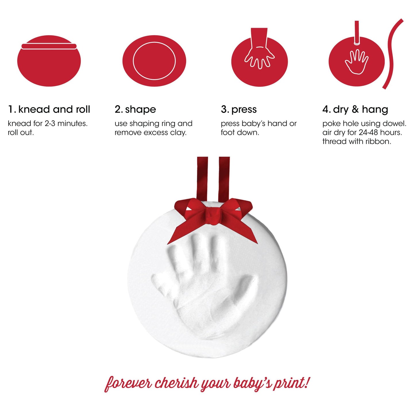 Pearhead White Clay Babyprints Round Holiday Decorative Accent Ornament, 5"
