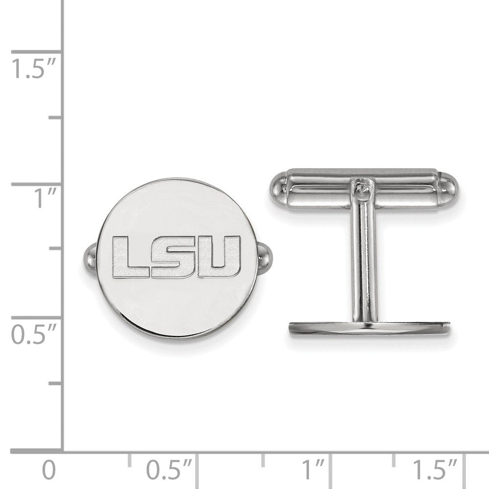 Sterling Silver Rhodium-plated LogoArt Louisiana State University L-S-U Cuff Links Q-SS085LSU