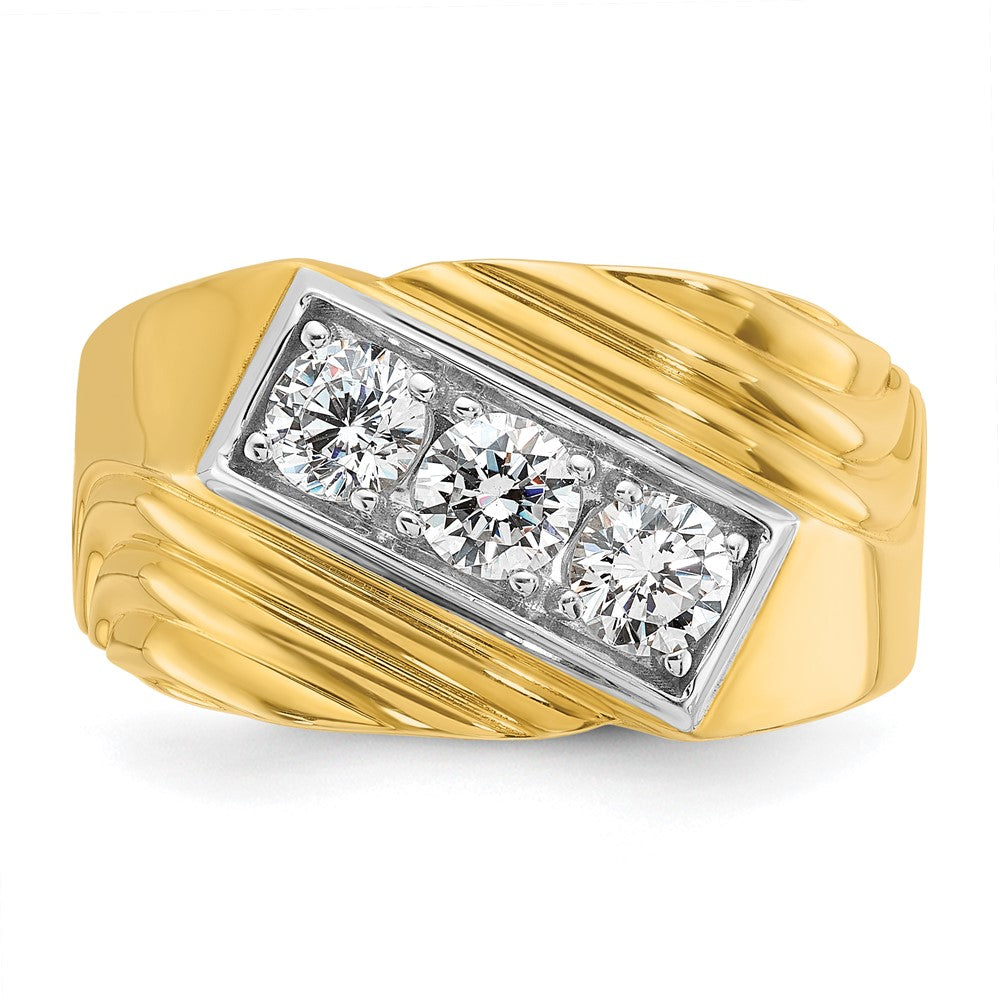 IBGoodman 14k with White Rhodium 1 carat Lab Grown Diamond VS/SI+ G+ Complete Polished and Grooved Three Stone Men's Ring