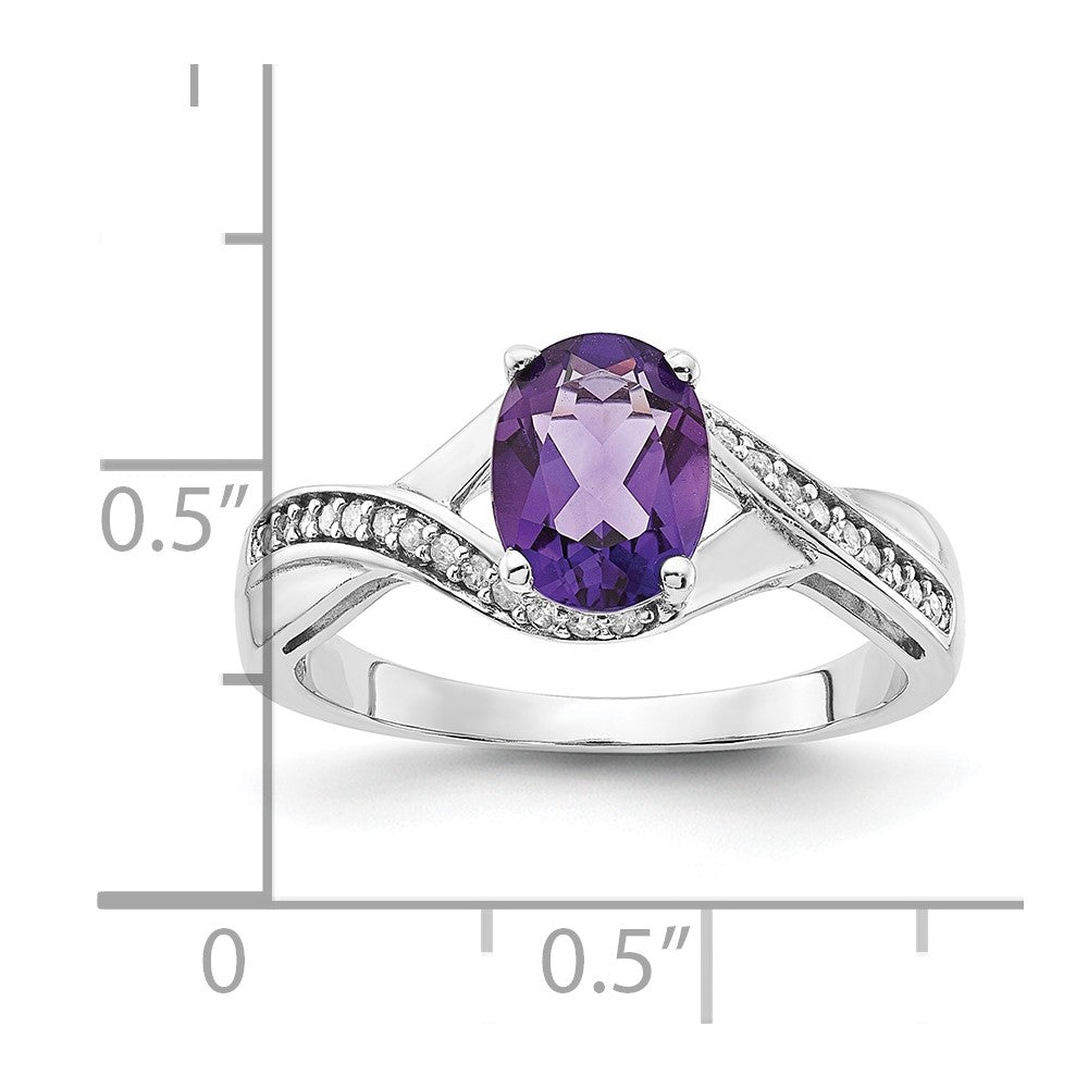 Sterling Silver Polished Amethyst and Diamond Ring