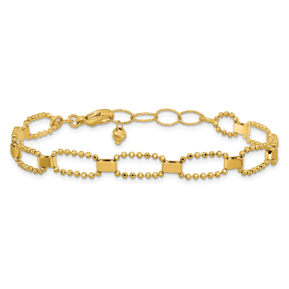 14K Polished / Dia-cut Fancy Beaded Link w/ 1in ext. Bracelet 8  inches
