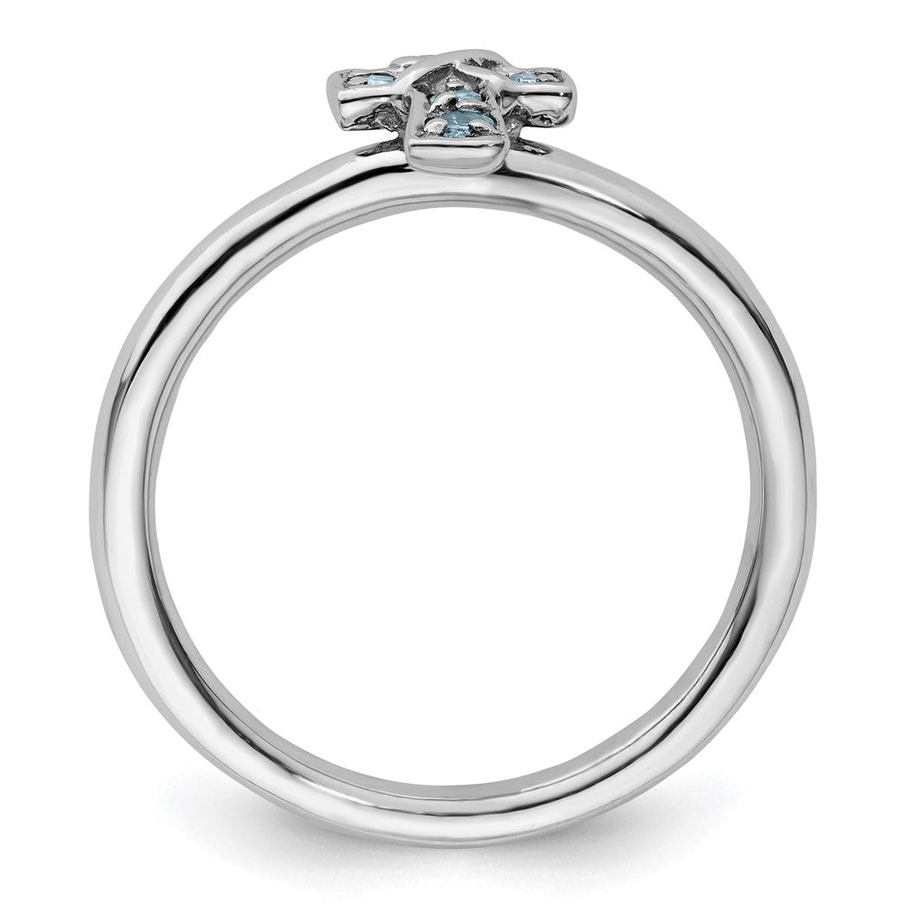Sterling Silver Stackable Expressions Rhodium Aquamarine Cross Ring Size -7