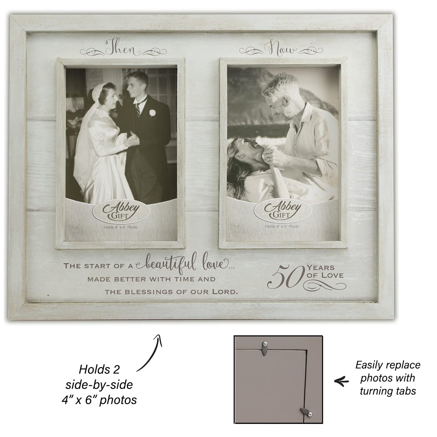 Abbey Gift Then & Now 50Th Anniversary Wood Frame, 12" x 9.5", Multicolor