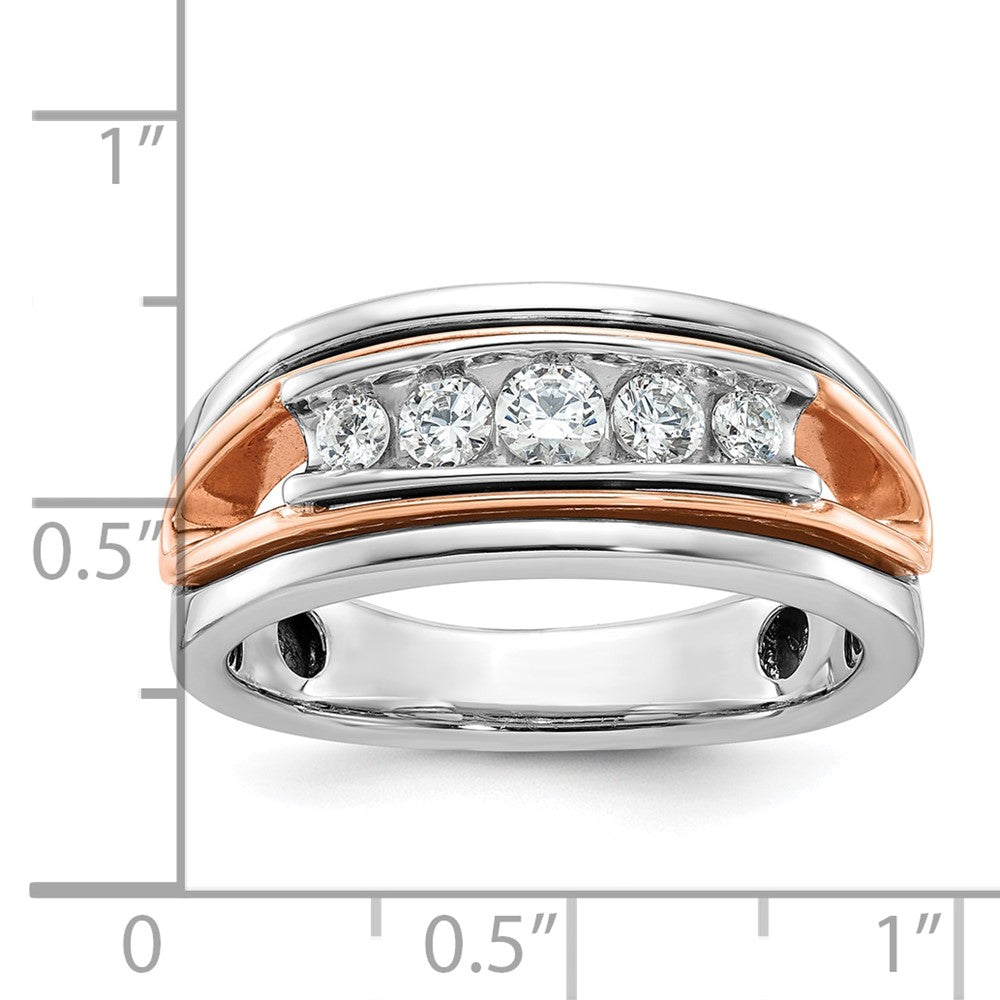 IBGoodman 14k Rose and White Gold Men's Polished Cut-Out 5-Stone 1/2 Carat AA Quality Diamond Ring