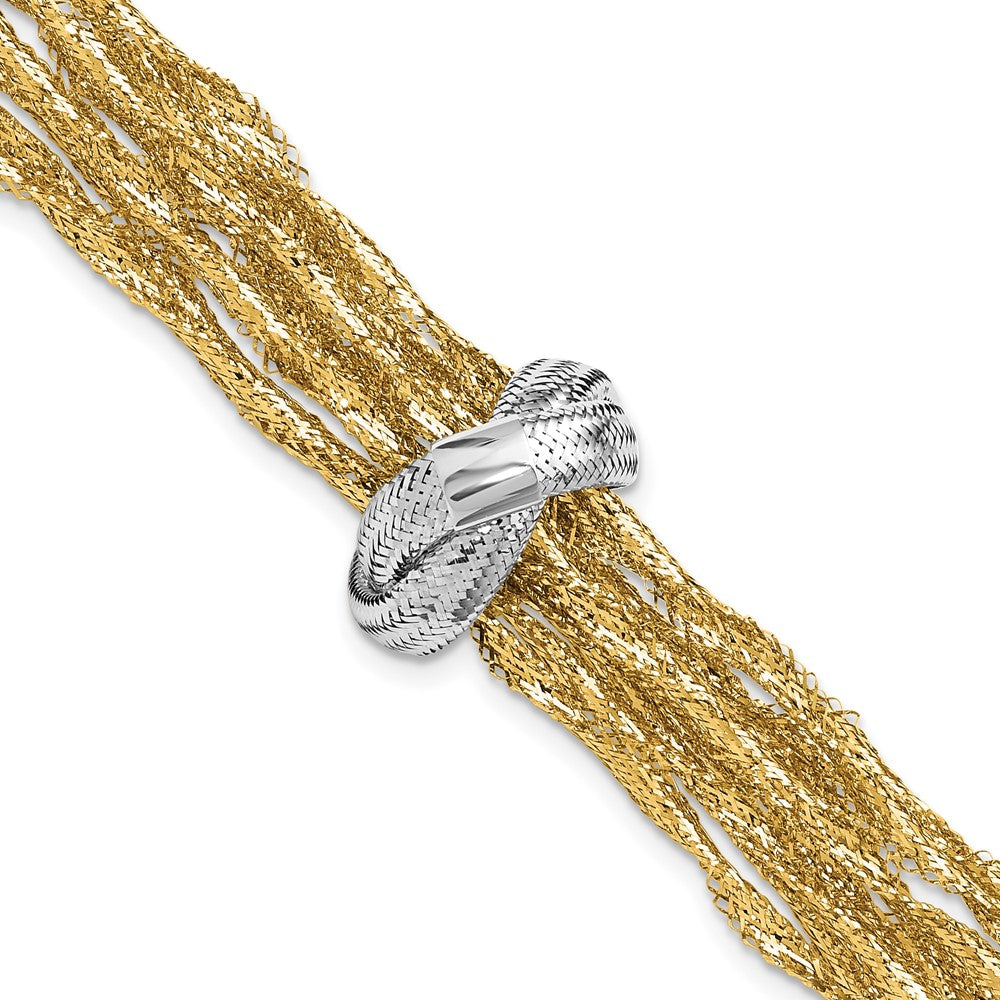 14K with Rhodium Polished Knot Mesh Multi-strand Bracelet 7.5  inches