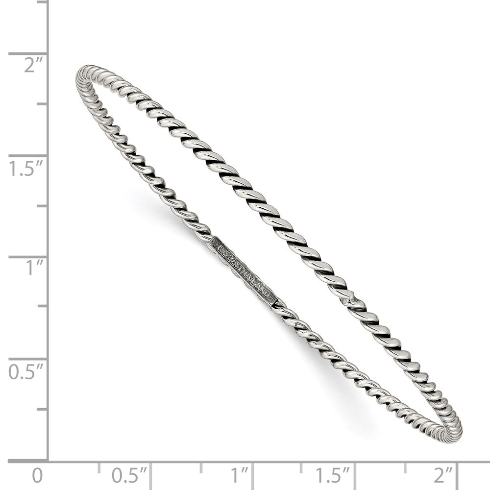 Sterling Silver Antiqued 2mm Twisted Slip-on Bangle 8 inches