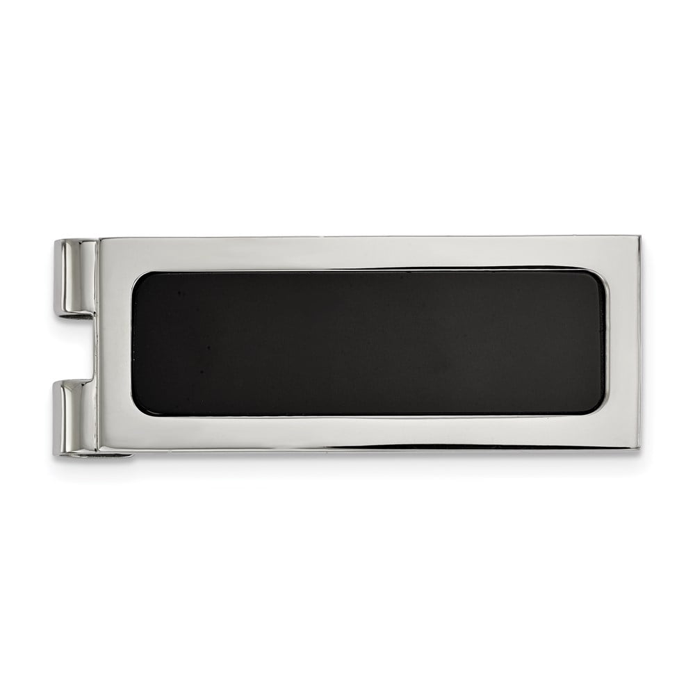 Chisel  Stainless Steel Polished with Black Agate Inlay Money Clip