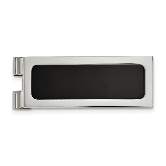 Chisel  Stainless Steel Polished with Black Agate Inlay Money Clip