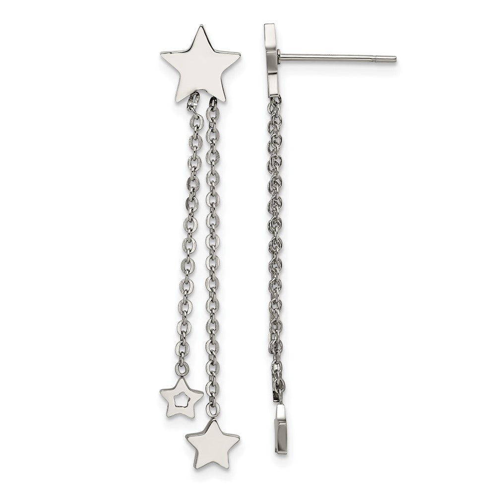 Stainless Steel Polished Stars Post Dangle Earrings