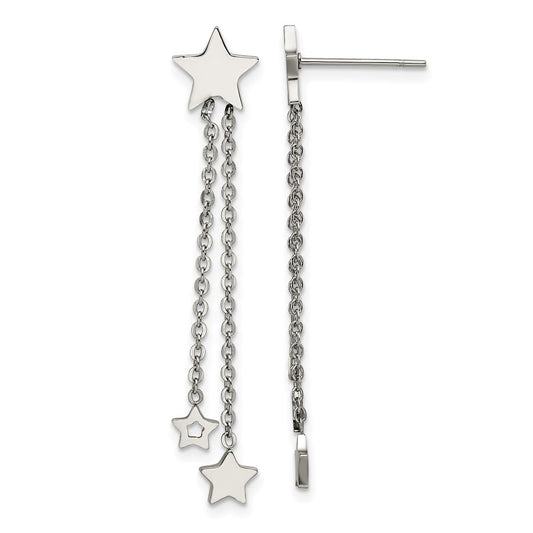 Stainless Steel Polished Stars Post Dangle Earrings