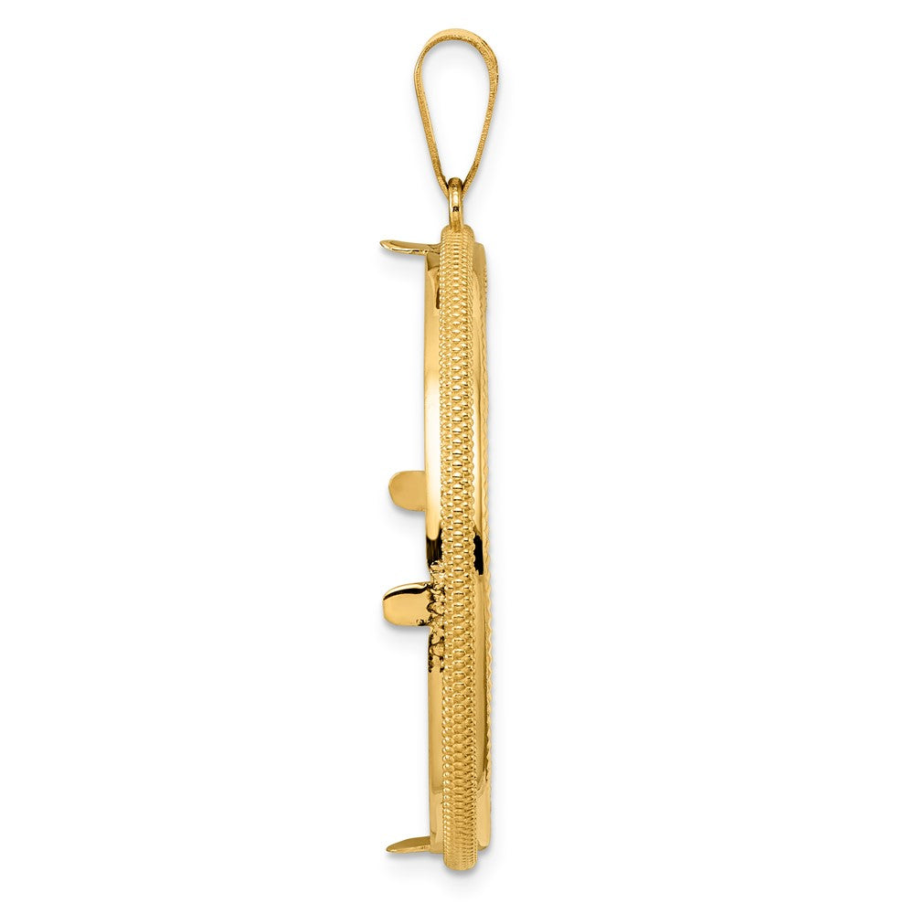 14k Diamond Cut Popcorn with 32.7mm Prong Coin Bezel Pendant