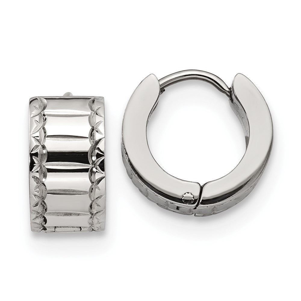 Stainless Steel Polished and Textured 5mm Hinged Hoop Earrings