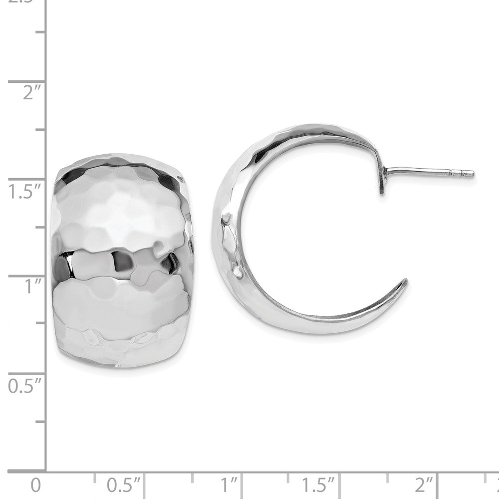 Sterling Silver RH-plated Polished Hammered Post Earrings