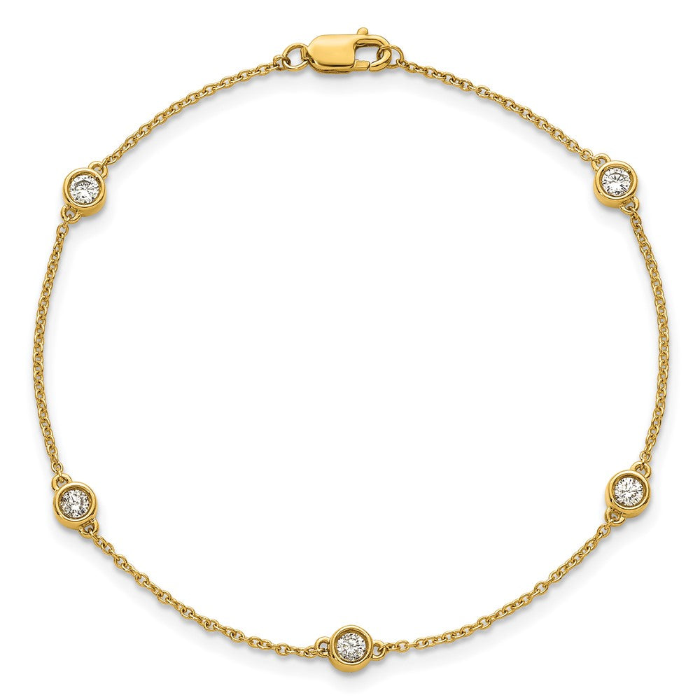 14k Complete 1/3 carat Bezel-set Diamond and Cable Chain 5-Station 7 inch Bracelet
