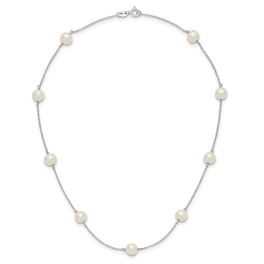 Sterling Silver Rhodium-plated 7-8mm White Near-Round Freshwater Cultured Pearl 9-Station 16 inch Necklace 16 Inches