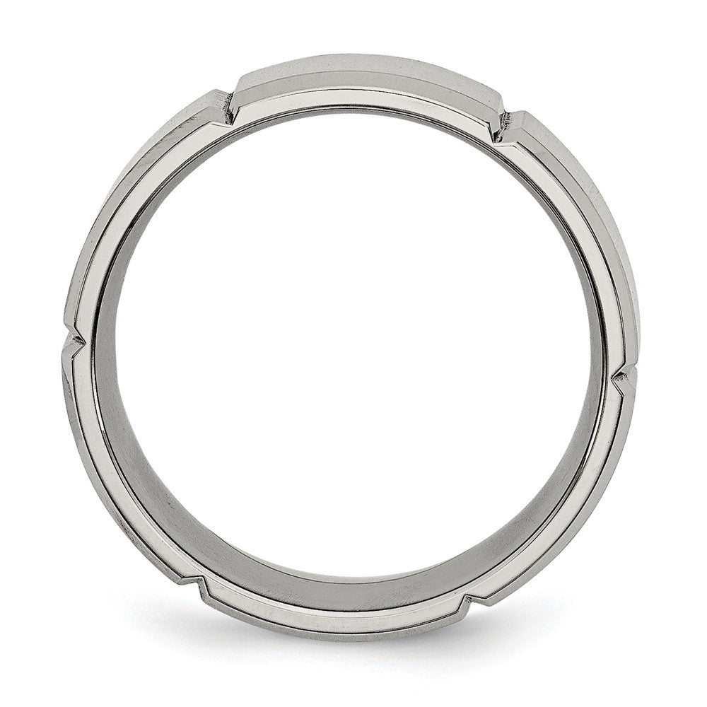 Titanium Brushed and Polished 8mm Grooved Beveled Edge Band Size - 9.5