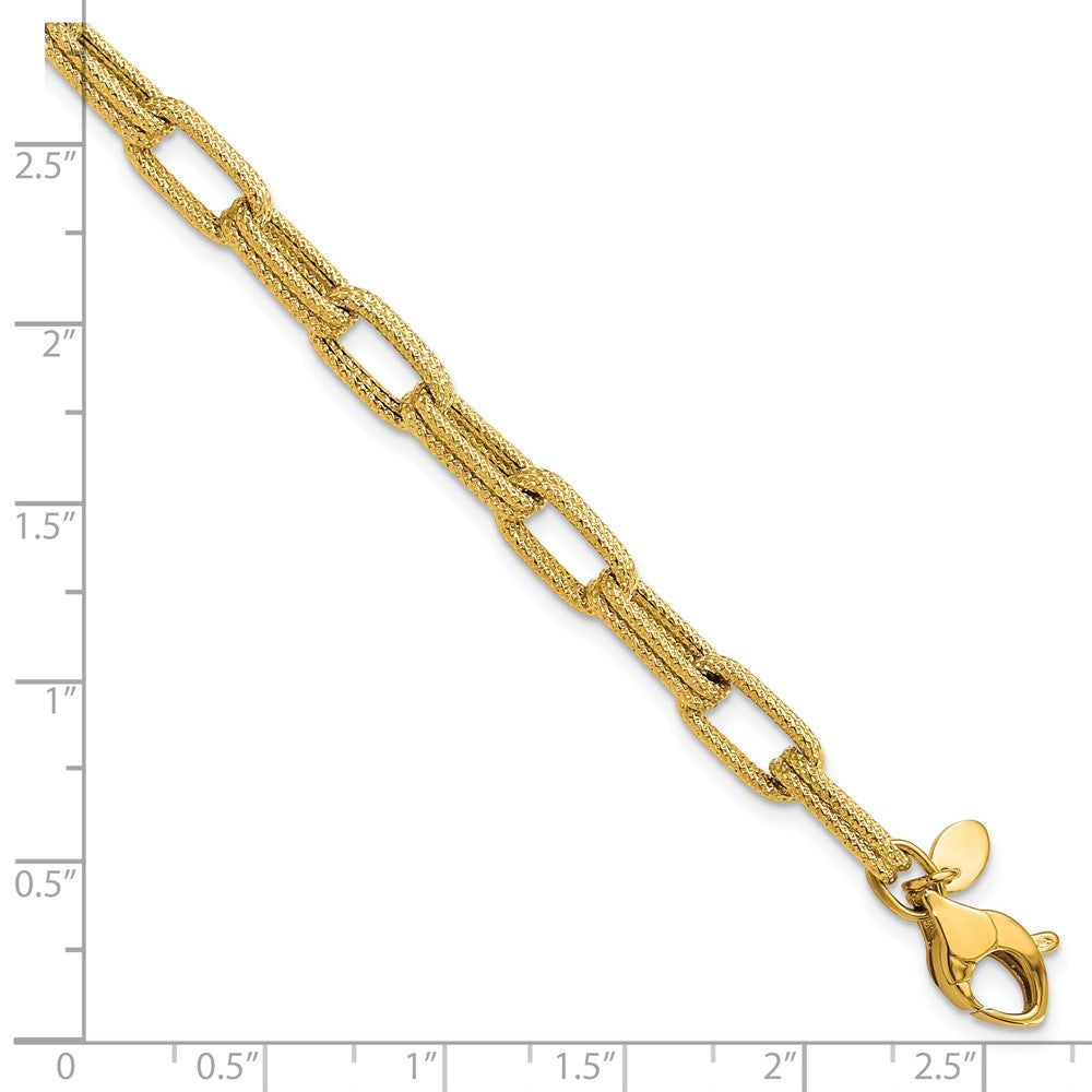 14k Polished Textured Fancy Link Bracelet 7.75  inches