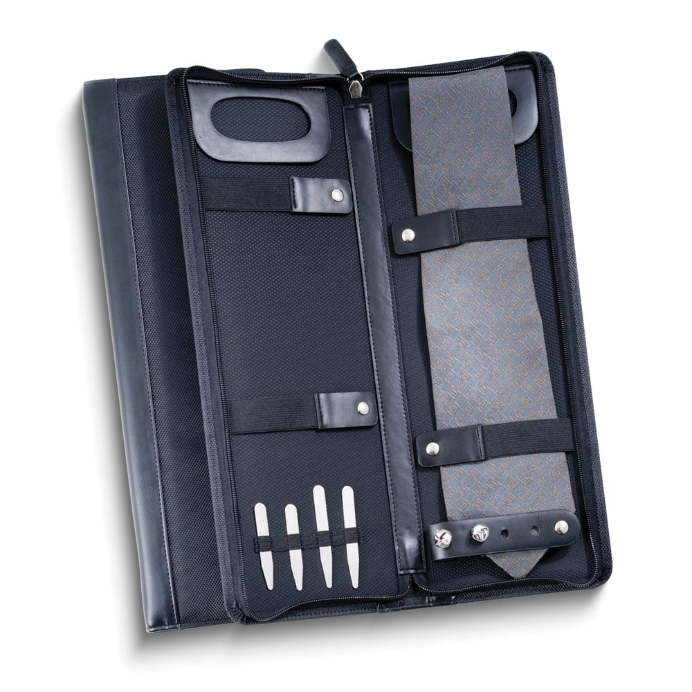 Ballistic Black Nylon Travel Tie Case with 4 Collar Stays and Cuff Link Slots QGM21298