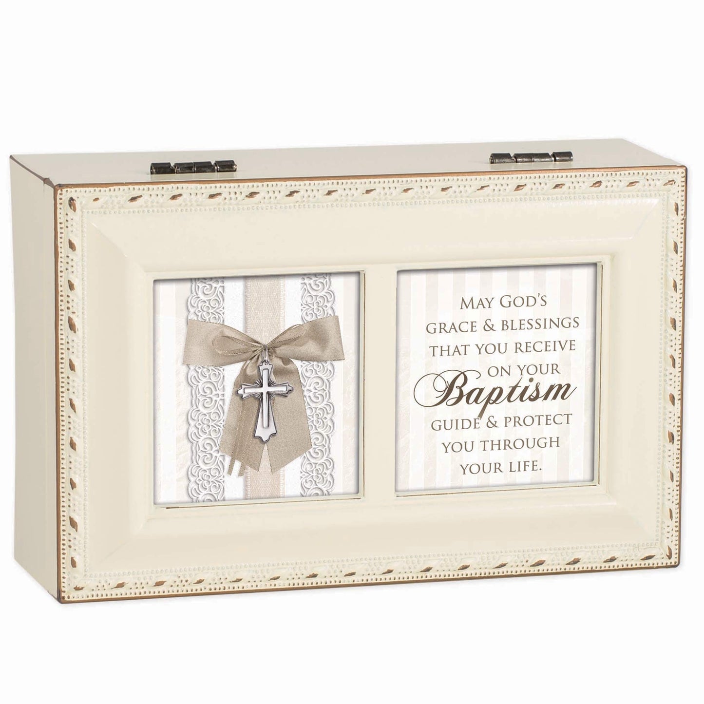 BAPTISM Ivory Resin Petite Music Box (Plays Jesus Loves Me) Q-GM22932