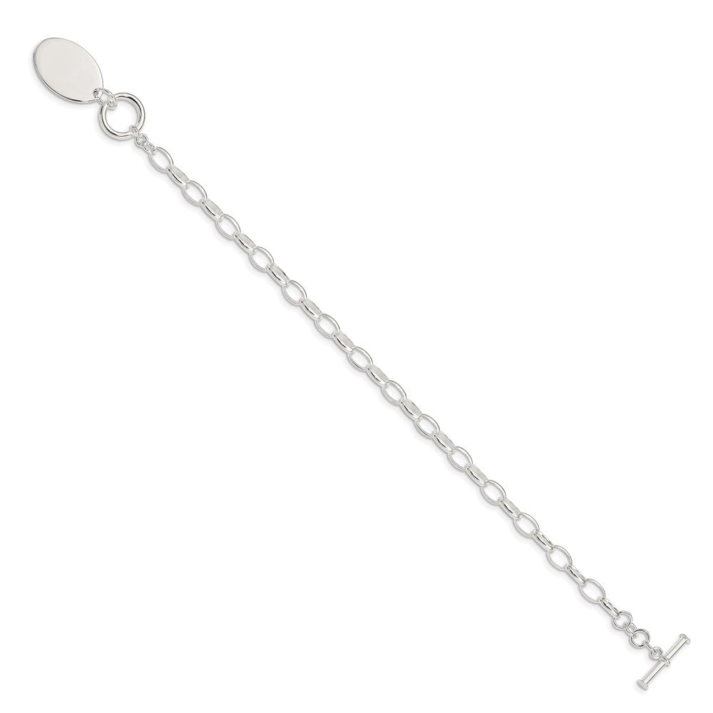 Sterling Silver Rhodium-plated Fancy Oval Disc Bracelet 7 inches