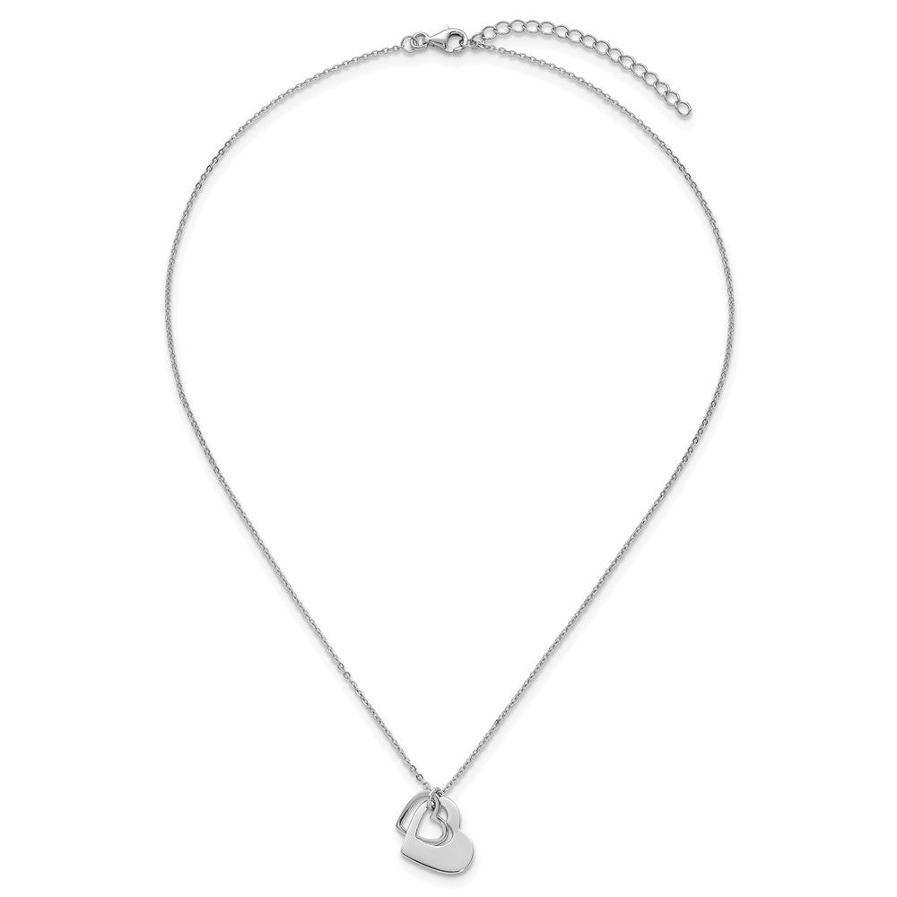 Sterling Silver RH-plat Heart With Heart Cutout 16in With 2in Ext Necklace 16 Inches