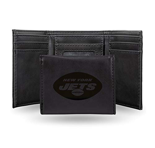 New York Jets Black Laser Engraved Tri-Fold Wallet - Men's Accessory