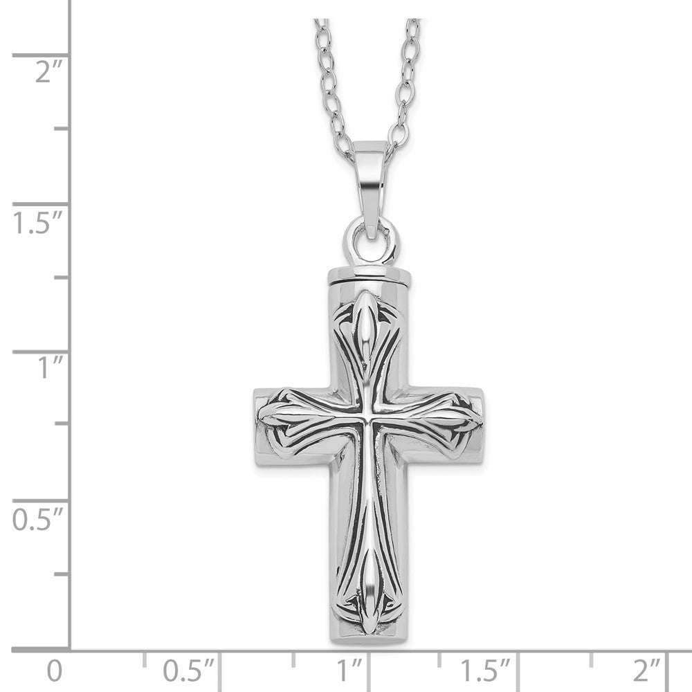 Sentimental Expressions Sterling Silver  Rhodium-plated Antiqued Cross Ash Holder 18 Inch Necklace 20 Inches