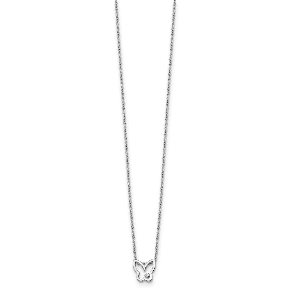 White Ice Sterling Silver Rhodium-plated 18 Inch Diamond Butterfly Necklace with 2 Inch Extender 18 Inches